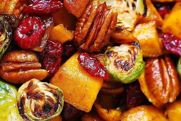 roasted brussels squash pecans cranberries